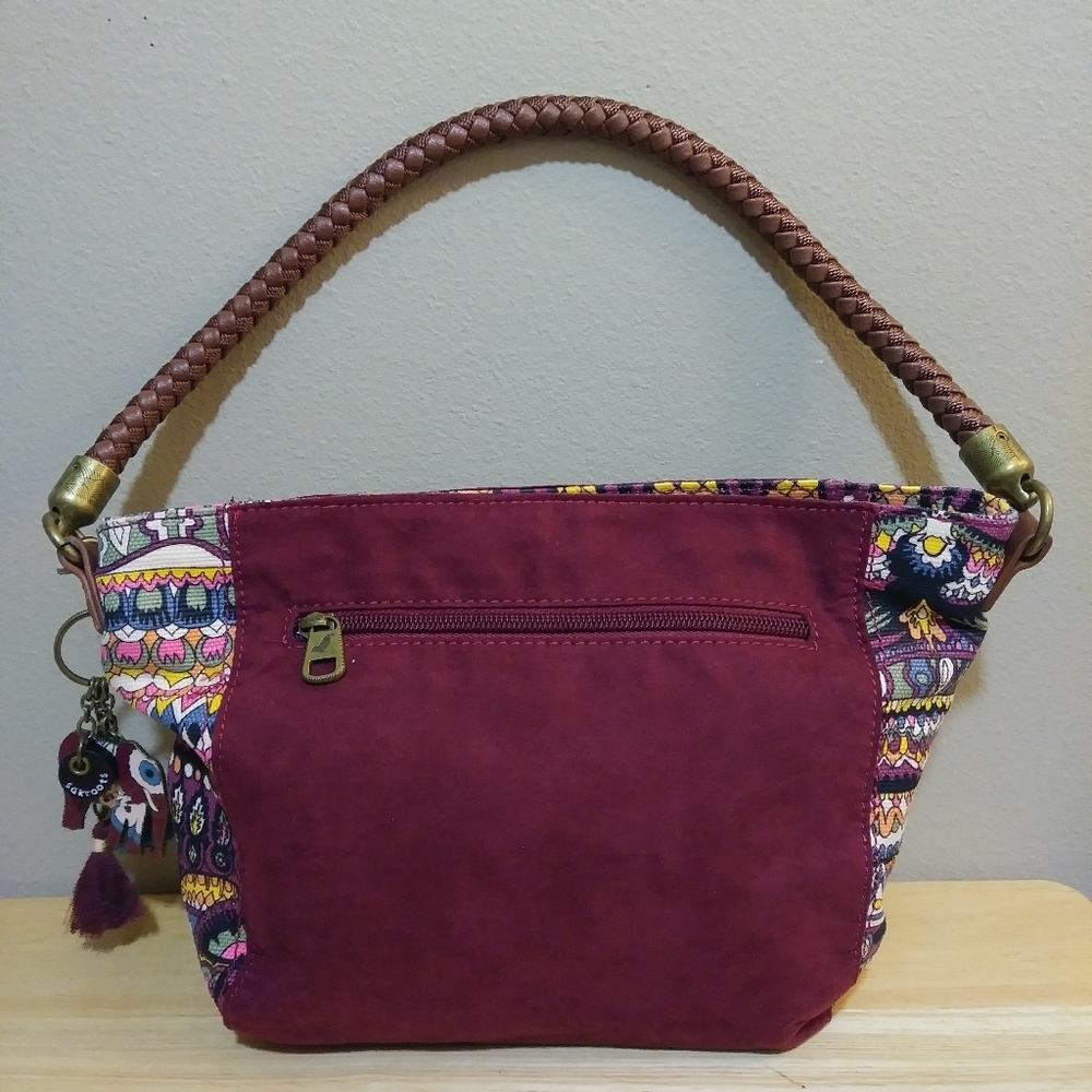 Sakroots Elsa Small Hobo Bag Satchel Burgundy Patterned Boho Braided Strap - Picture 5 of 10